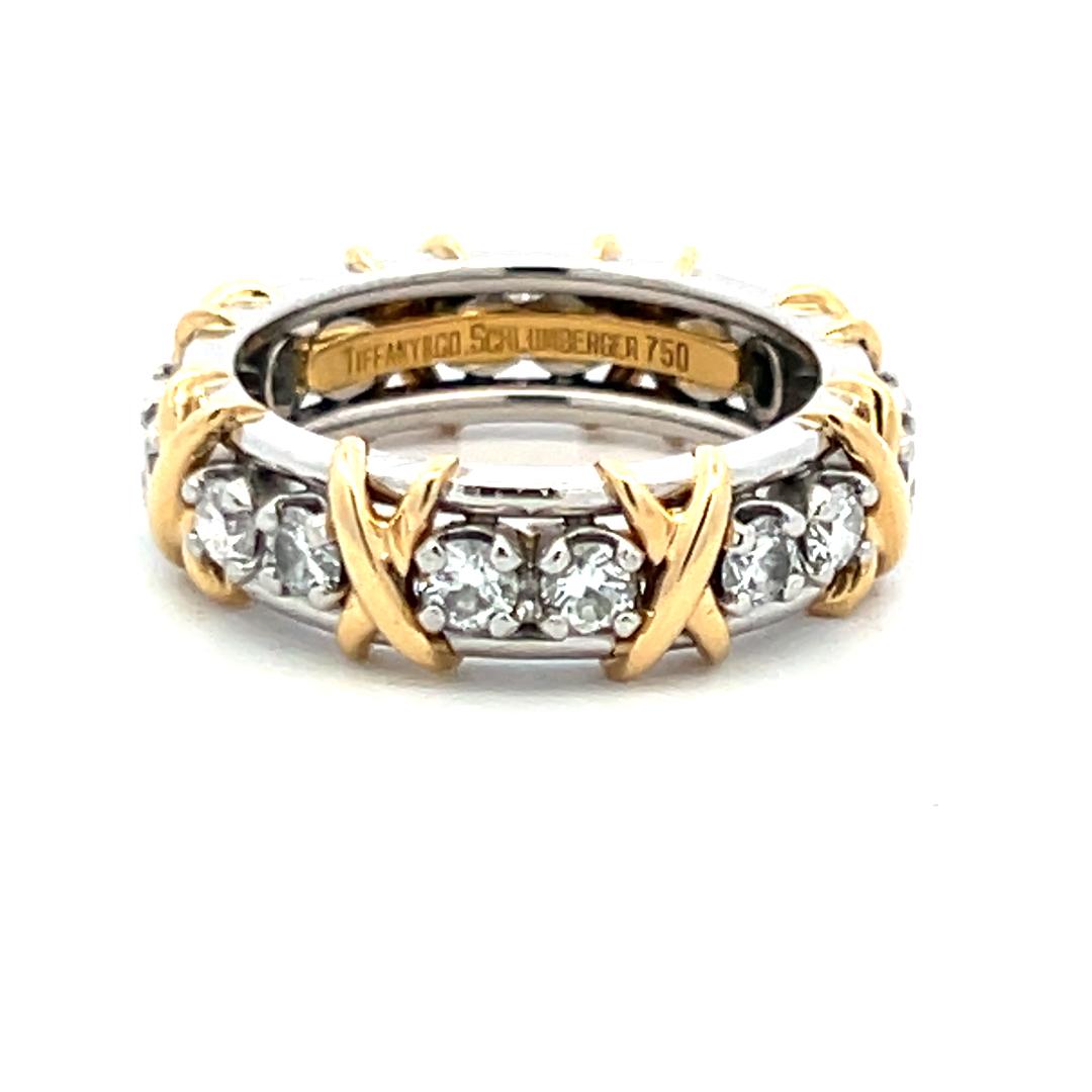 Tiffany & Co 1.18 Carat Round Brilliant Diamond 18K Two Tone Gold/Plat Band Ring