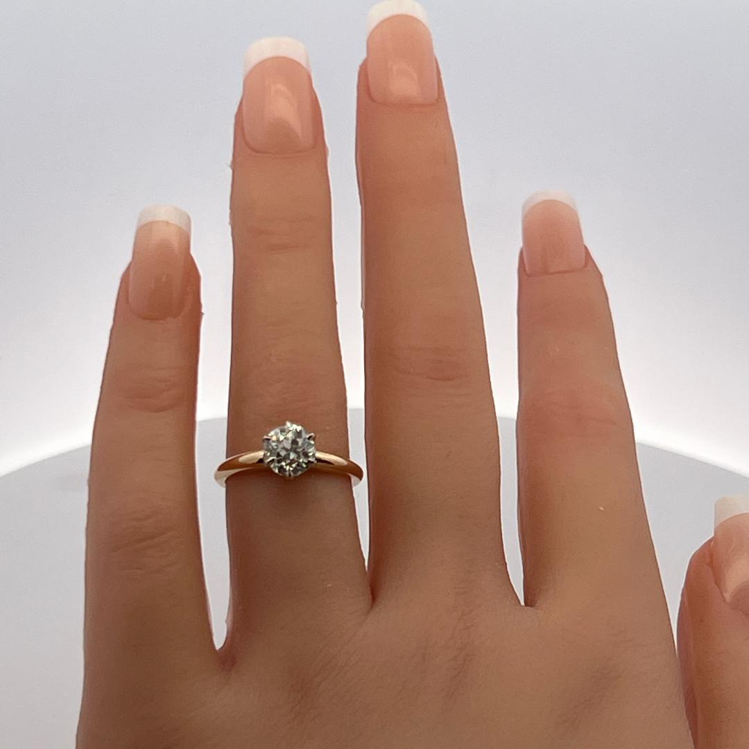14K Two Tone Gold Engagement Ring with 1.29ct Old European Cut Diamond I-I1 GIA