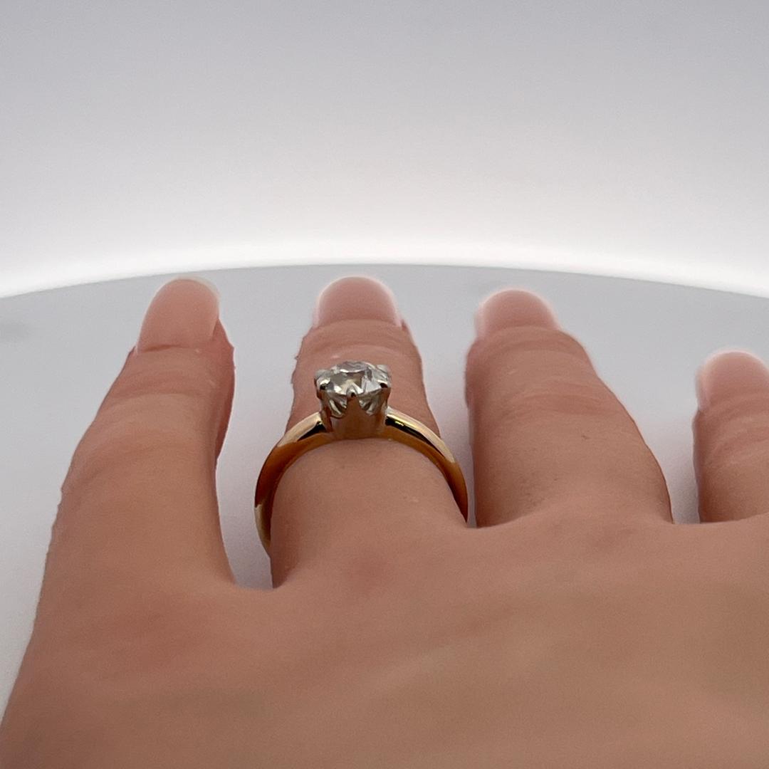 14K Two Tone Gold Engagement Ring with 1.29ct Old European Cut Diamond I-I1 GIA