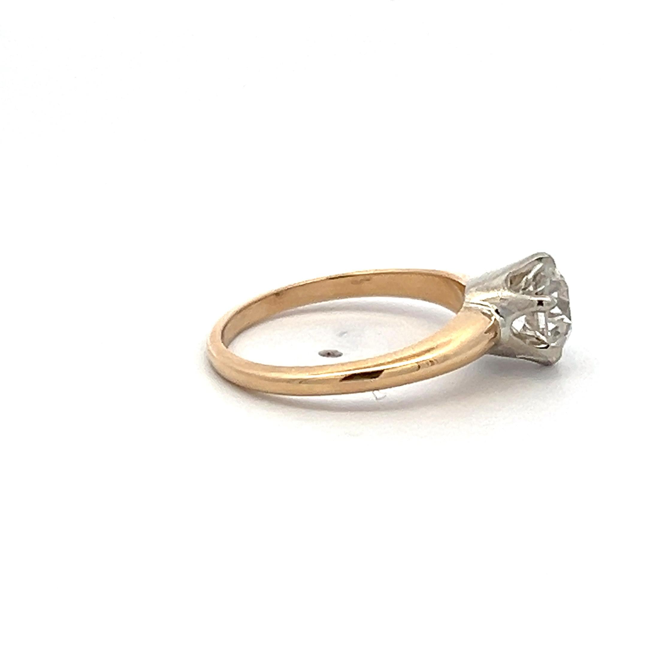 14K Two Tone Gold Engagement Ring with 1.29ct Old European Cut Diamond I-I1 GIA