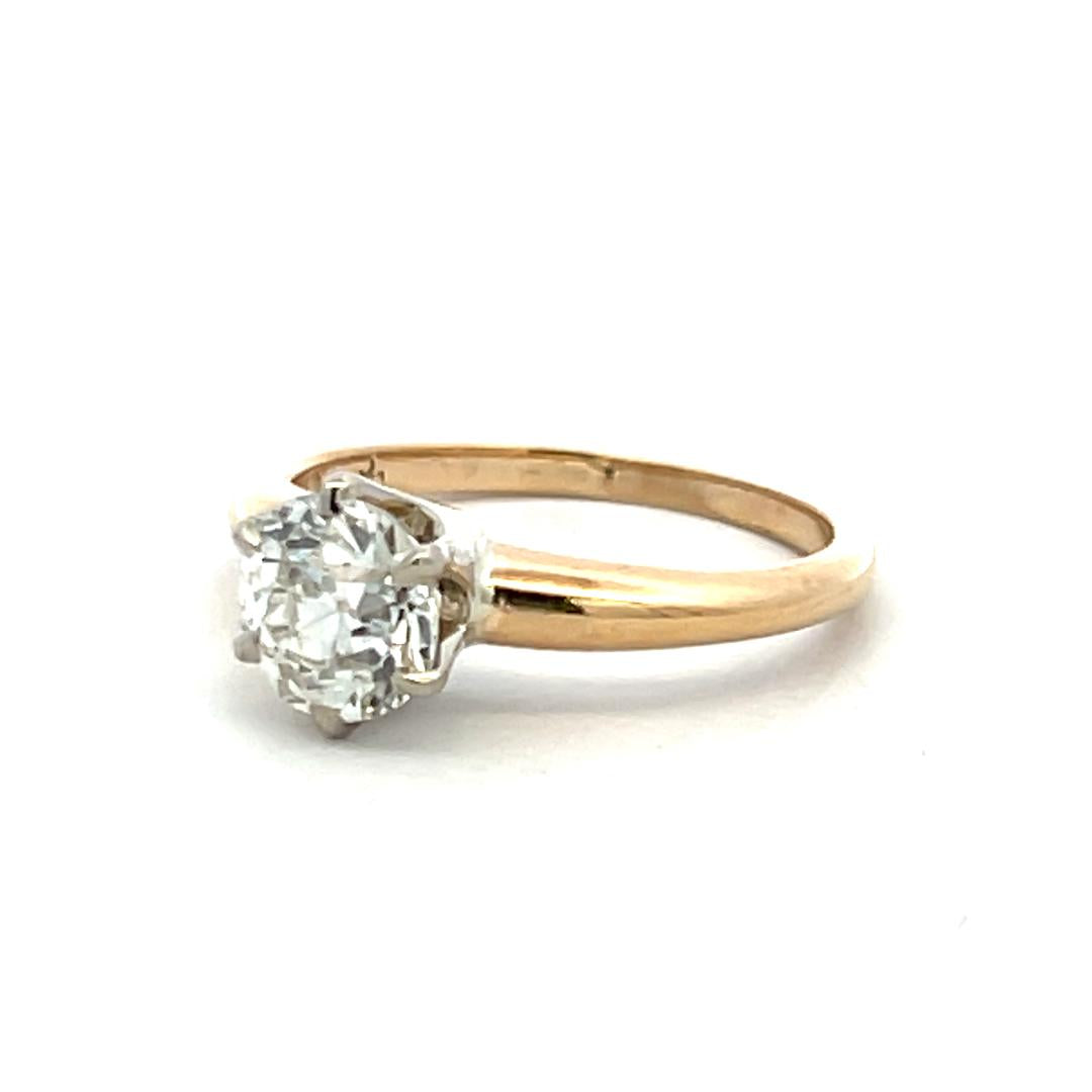 14K Two Tone Gold Engagement Ring with 1.29ct Old European Cut Diamond I-I1 GIA