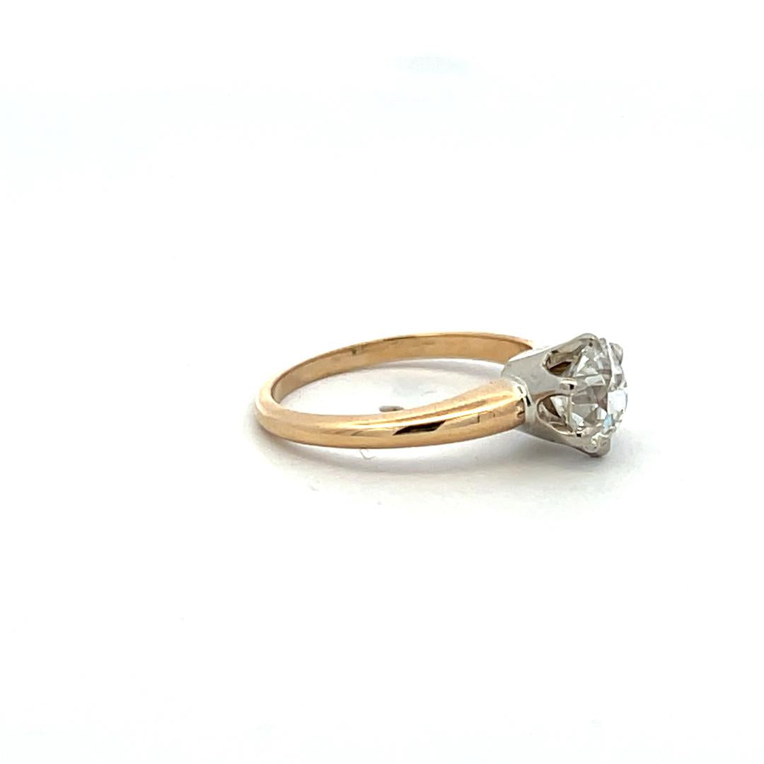 14K Two Tone Gold Engagement Ring with 1.29ct Old European Cut Diamond I-I1 GIA