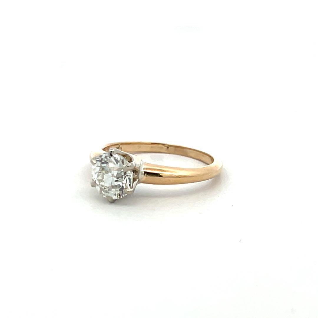14K Two Tone Gold Engagement Ring with 1.29ct Old European Cut Diamond I-I1 GIA