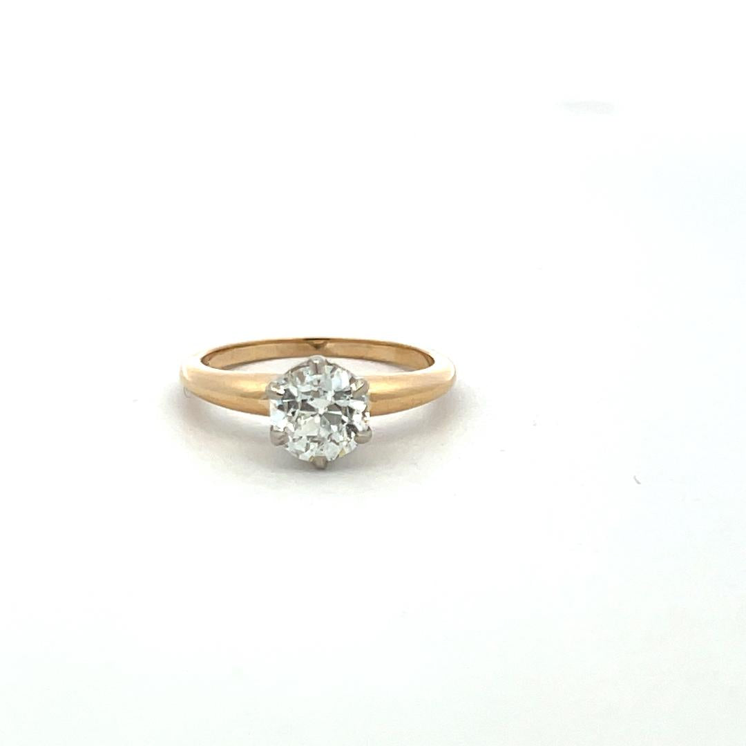 14K Two Tone Gold Engagement Ring with 1.29ct Old European Cut Diamond I-I1 GIA