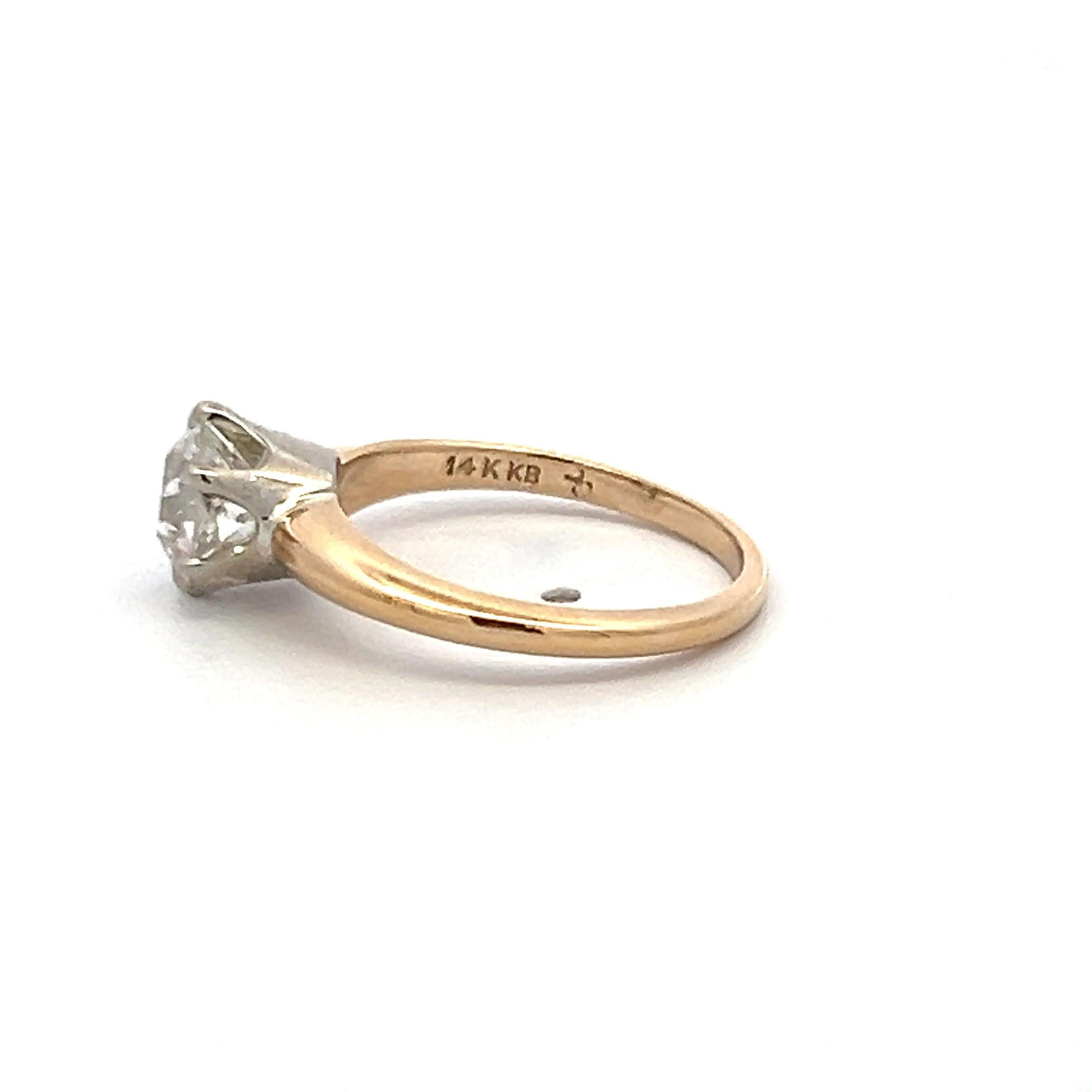 14K Two Tone Gold Engagement Ring with 1.29ct Old European Cut Diamond I-I1 GIA