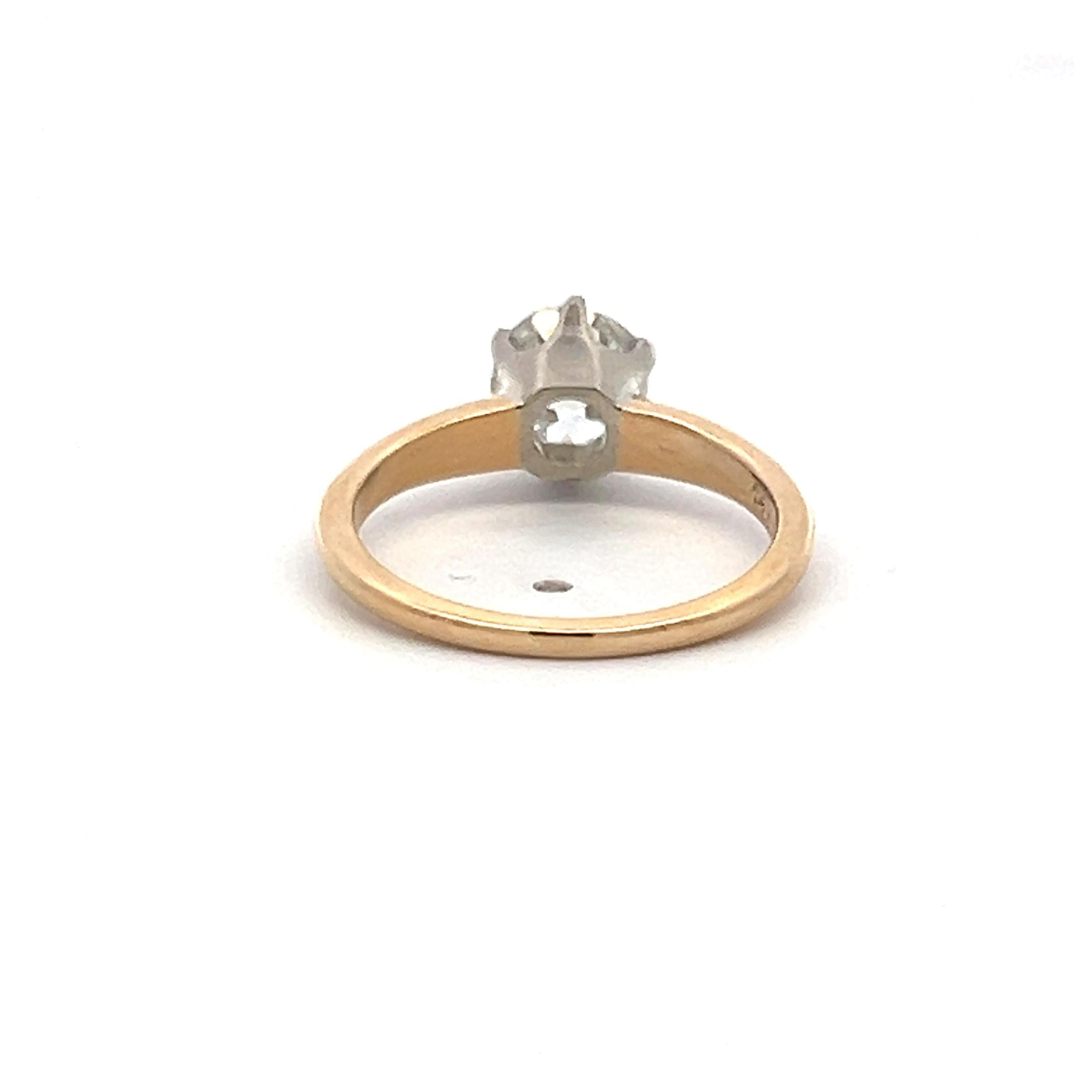 14K Two Tone Gold Engagement Ring with 1.29ct Old European Cut Diamond I-I1 GIA