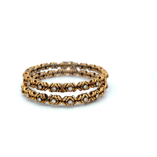 2.00 Carat Round Brilliant H VS Diamond 14 Karat Yellow Gold Bangle Bracelet