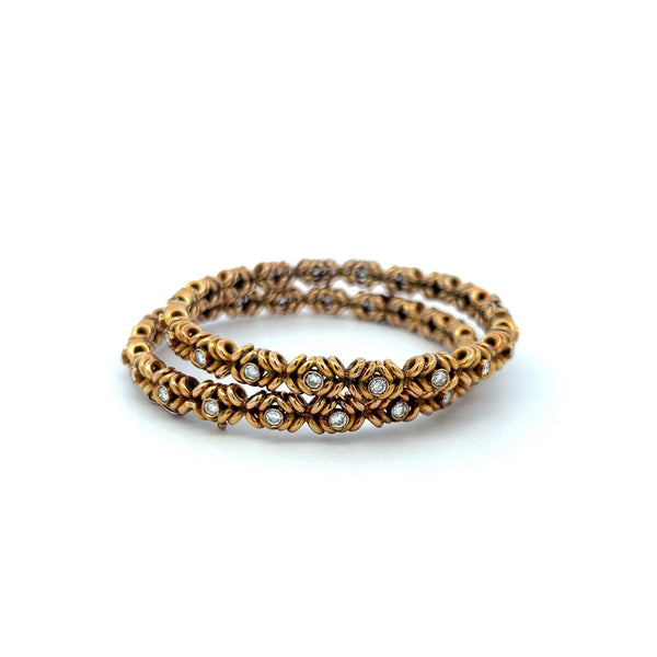 2.00 Carat Round Brilliant H VS Diamond 14 Karat Yellow Gold Bangle Bracelet
