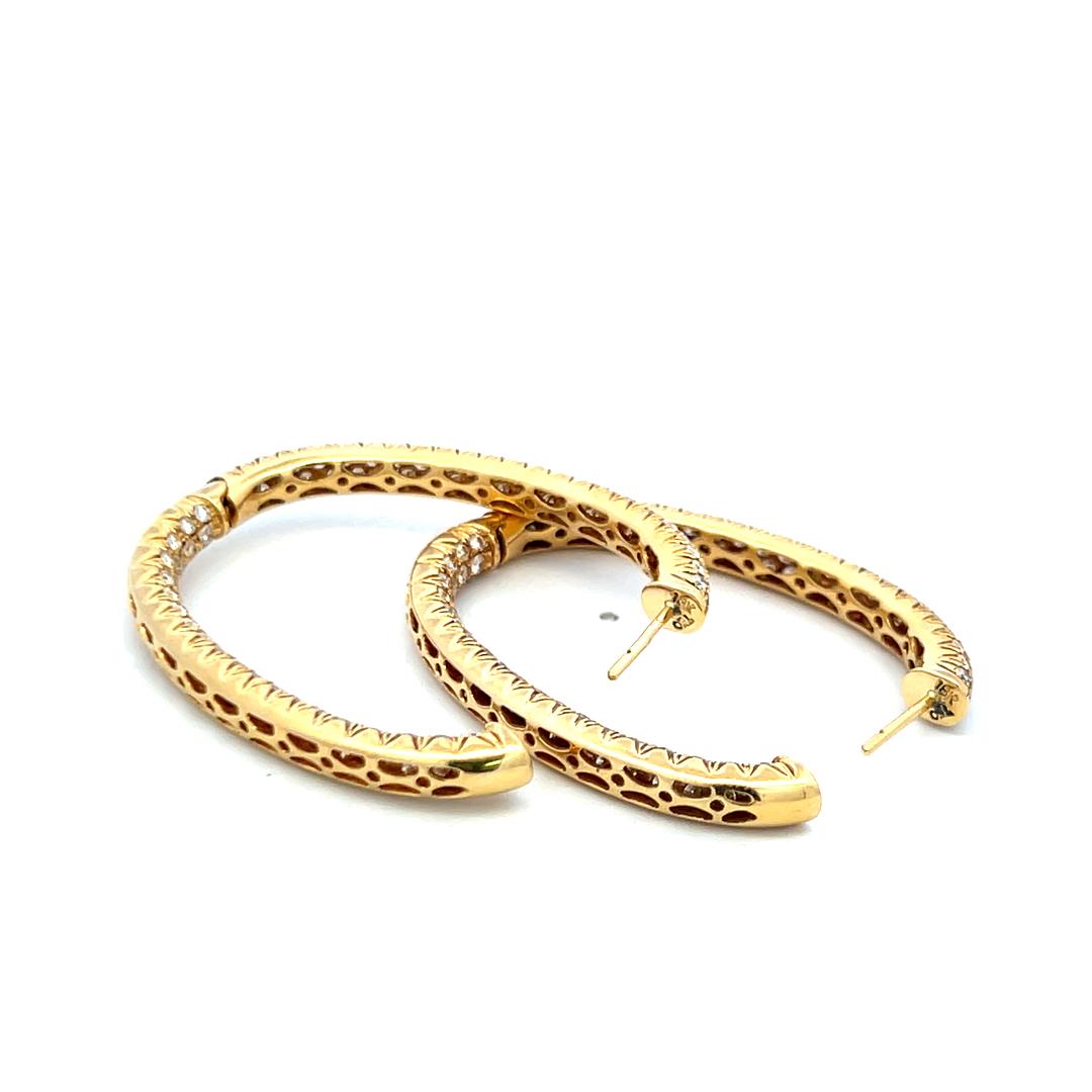 5.60 Carat Round Brilliant F VS Diamond 18 Karat Yellow Gold Hoop Earrings