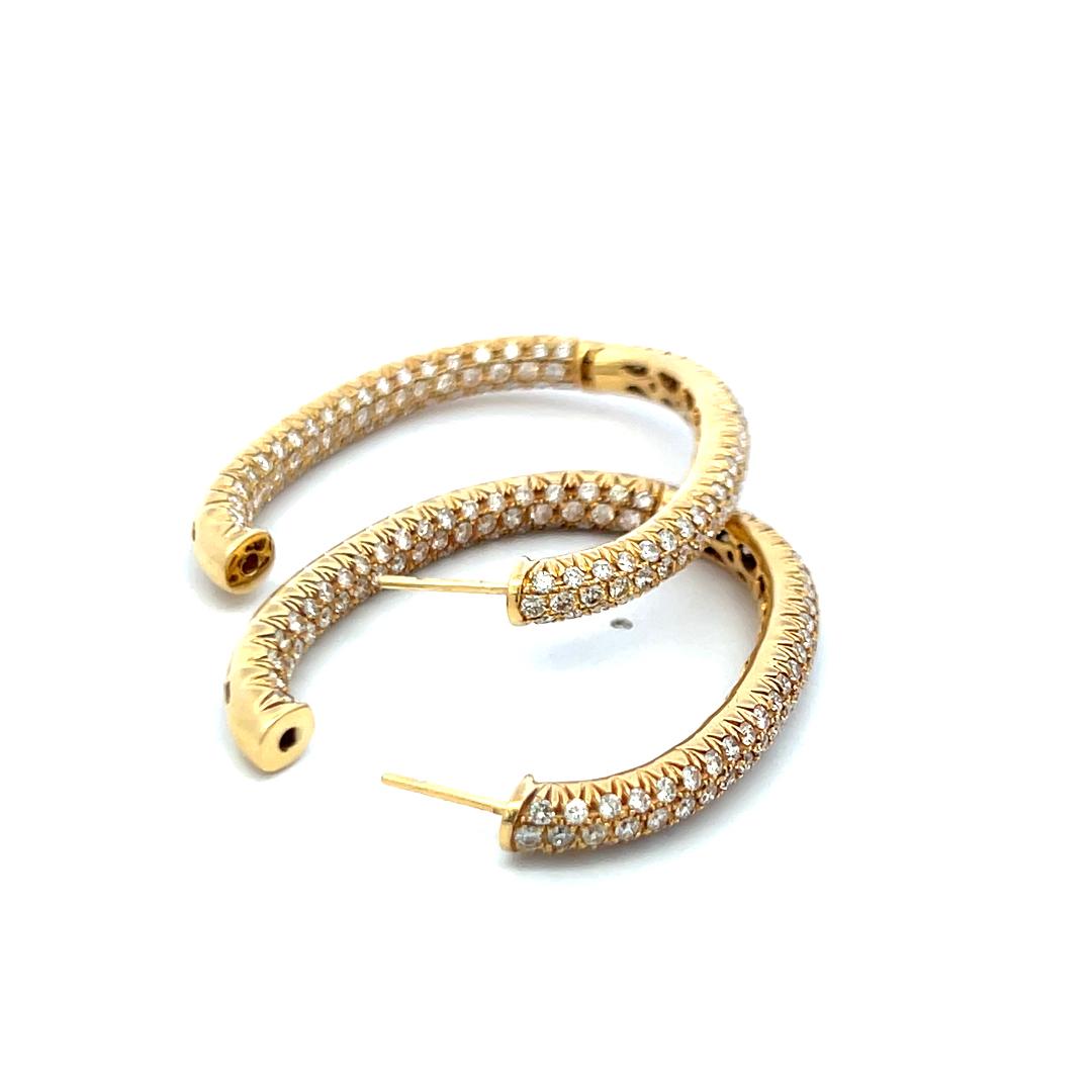 5.60 Carat Round Brilliant F VS Diamond 18 Karat Yellow Gold Hoop Earrings