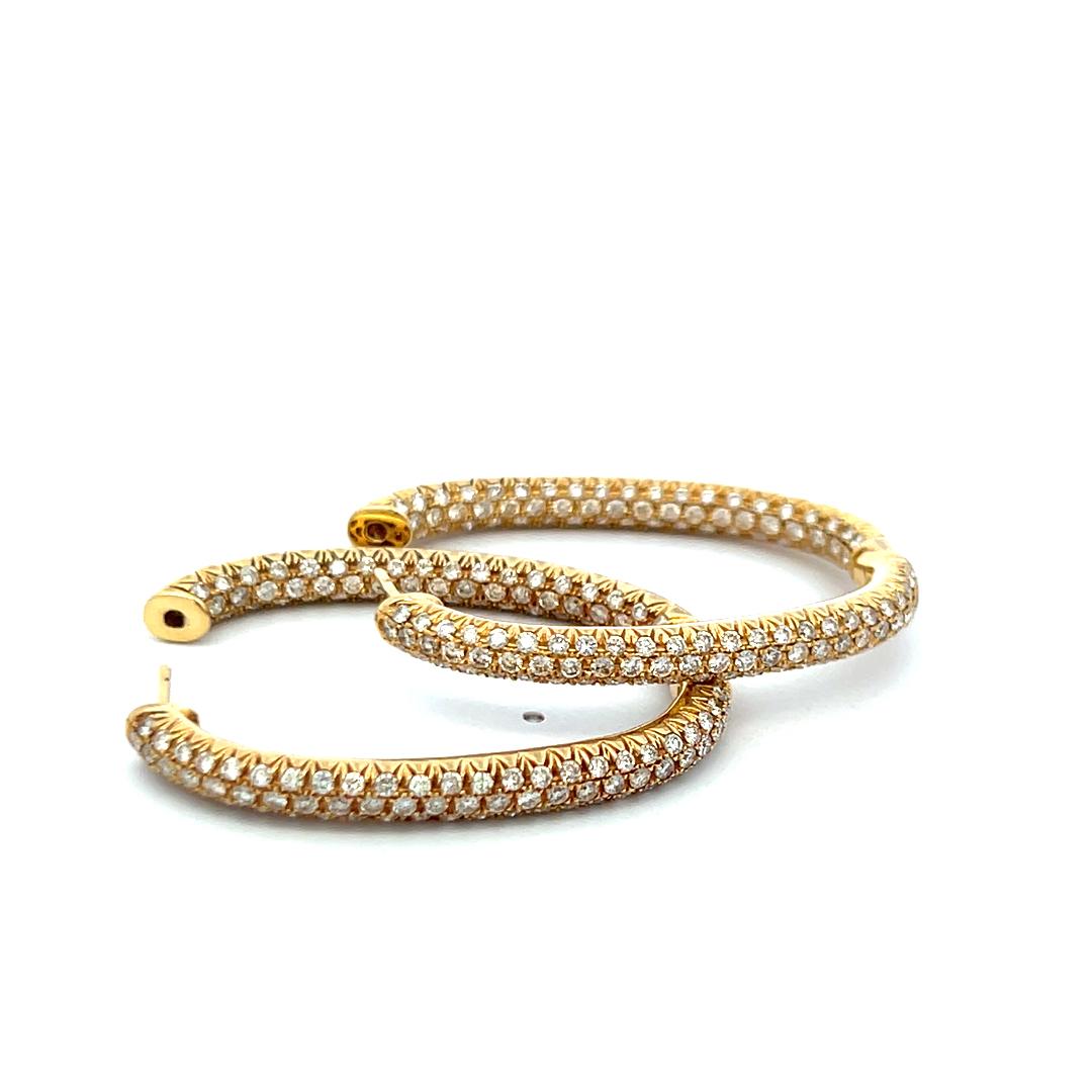5.60 Carat Round Brilliant F VS Diamond 18 Karat Yellow Gold Hoop Earrings