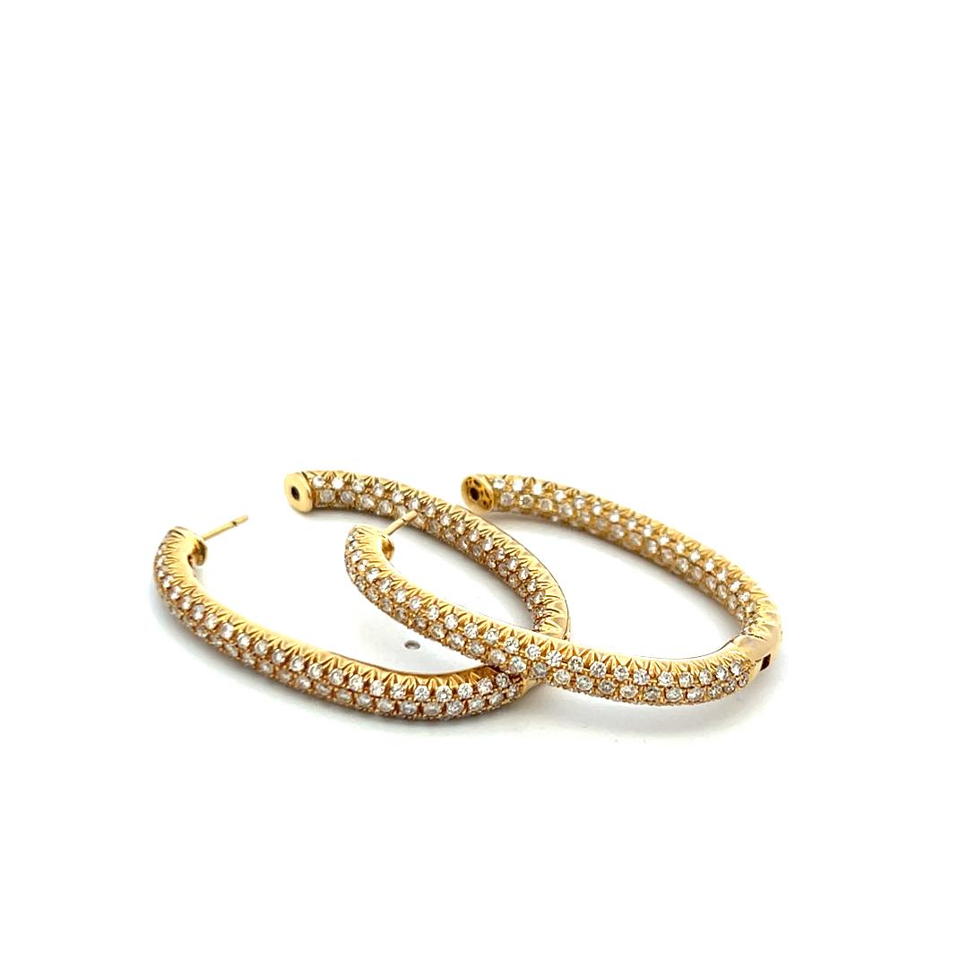 5.60 Carat Round Brilliant F VS Diamond 18 Karat Yellow Gold Hoop Earrings