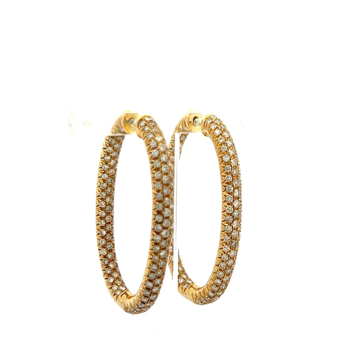 5.60 Carat Round Brilliant F VS Diamond 18 Karat Yellow Gold Hoop Earrings