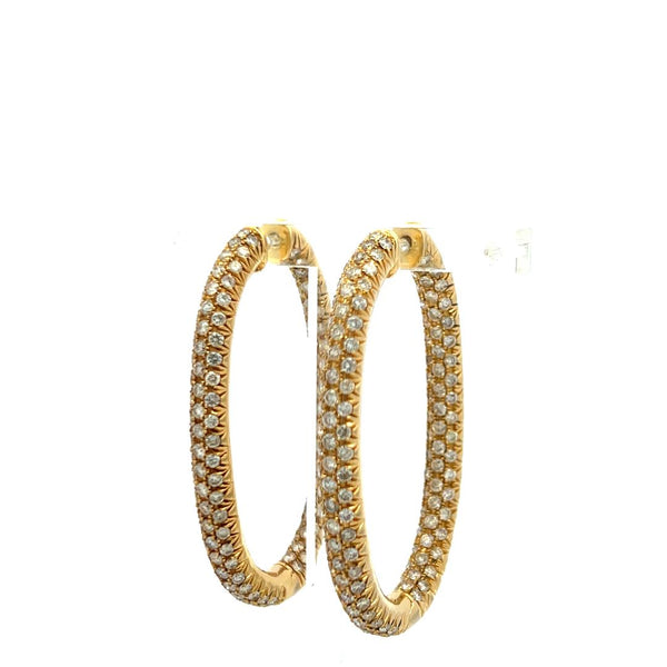 5.60 Carat Round Brilliant F VS Diamond 18 Karat Yellow Gold Hoop Earrings