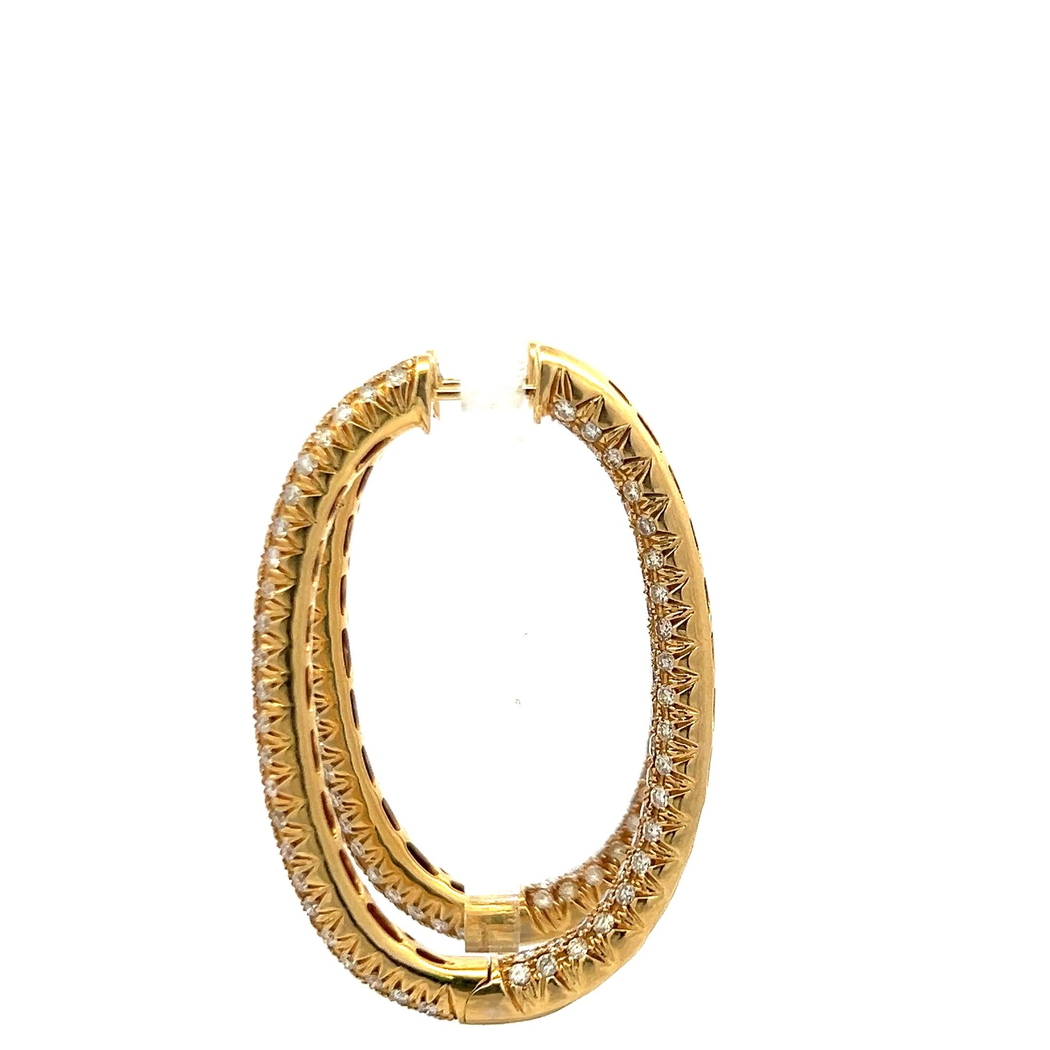 5.60 Carat Round Brilliant F VS Diamond 18 Karat Yellow Gold Hoop Earrings