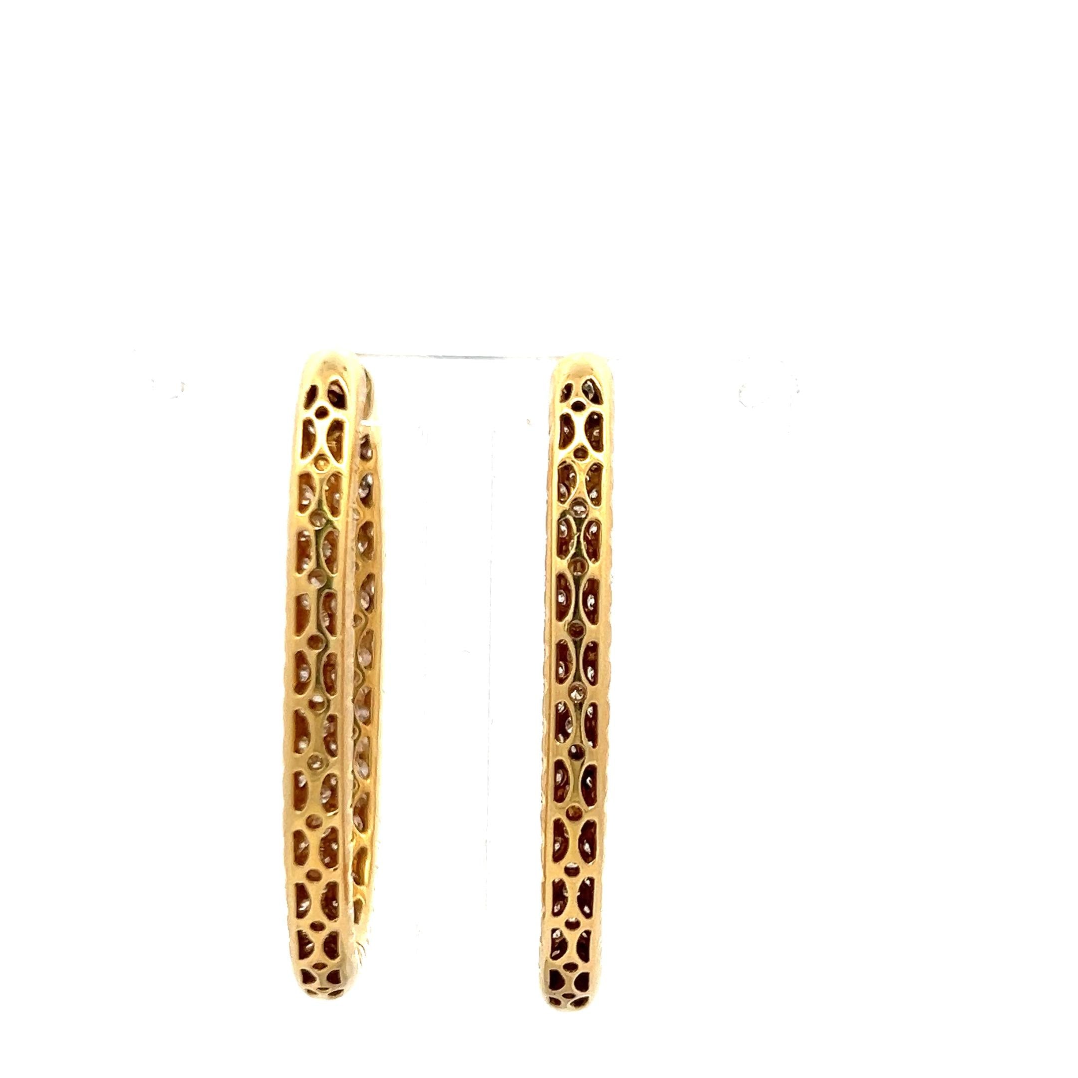 5.60 Carat Round Brilliant F VS Diamond 18 Karat Yellow Gold Hoop Earrings