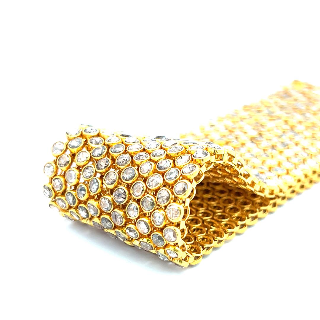 Vintage 22K Yellow Gold Link Bracelet with 34.08 Carat Rose Cut M-I1 Diamonds