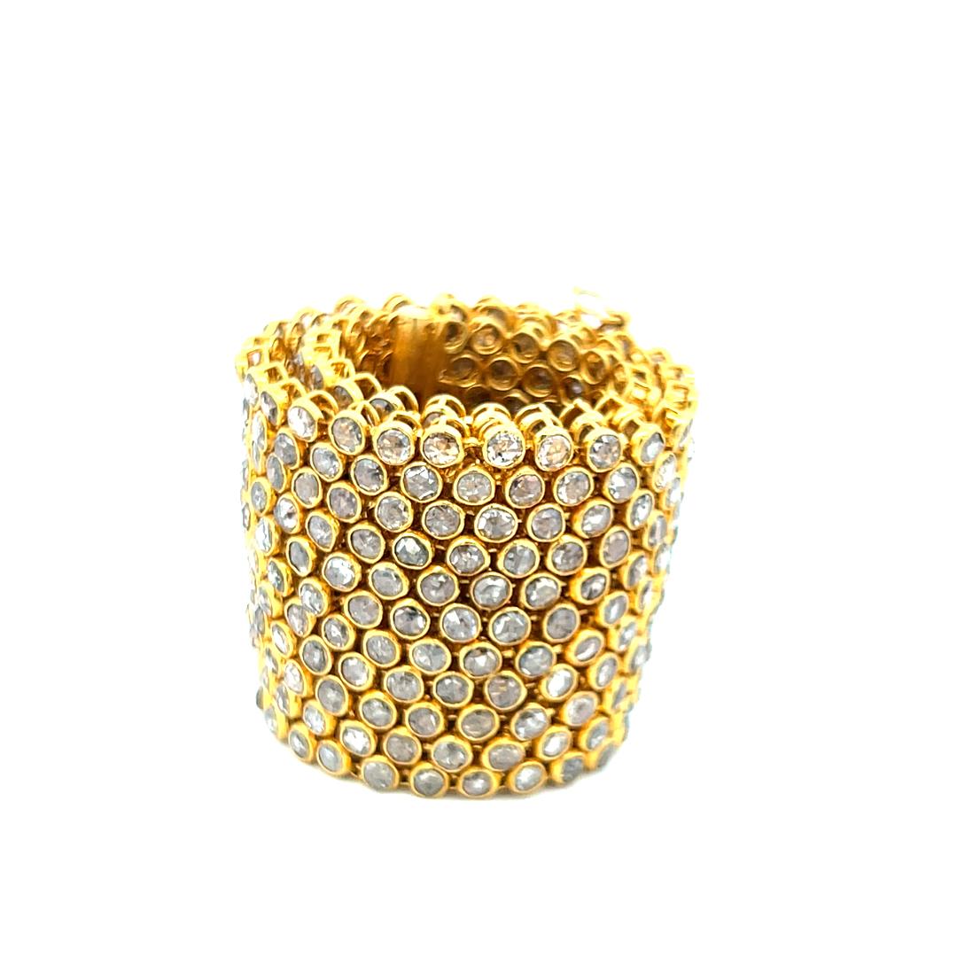 Vintage 22K Yellow Gold Link Bracelet with 34.08 Carat Rose Cut M-I1 Diamonds