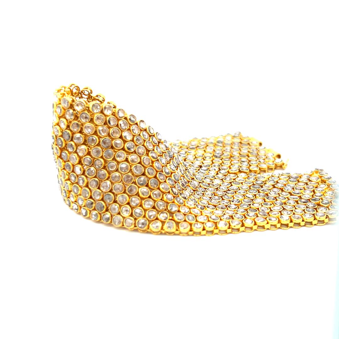 Vintage 22K Yellow Gold Link Bracelet with 34.08 Carat Rose Cut M-I1 Diamonds