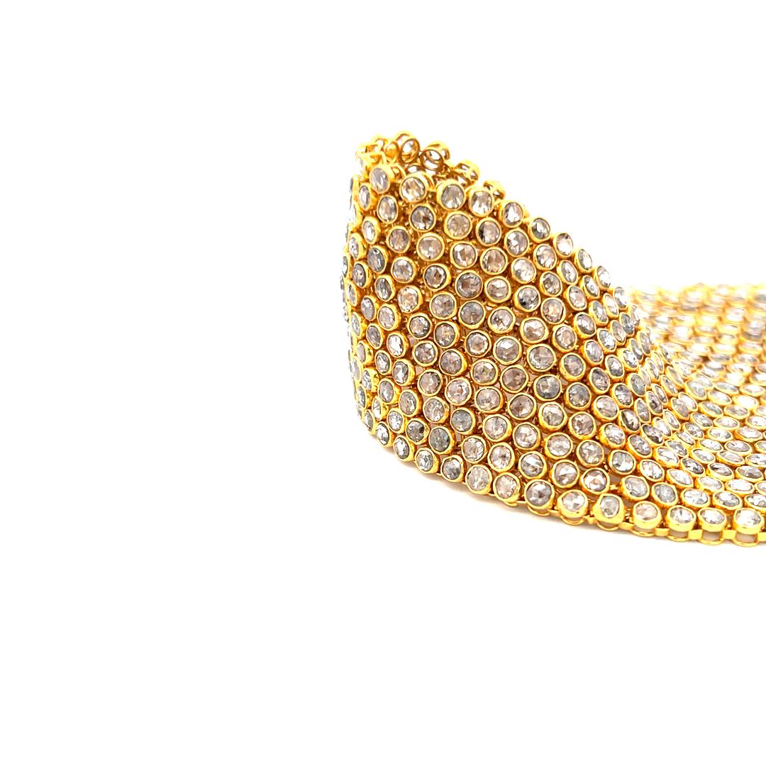 Vintage 22K Yellow Gold Link Bracelet with 34.08 Carat Rose Cut M-I1 Diamonds