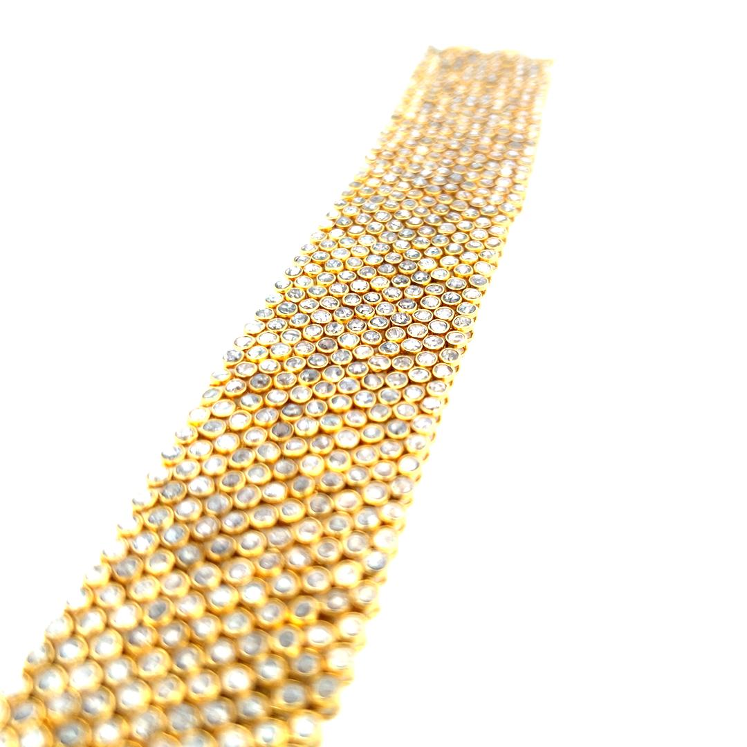 Vintage 22K Yellow Gold Link Bracelet with 34.08 Carat Rose Cut M-I1 Diamonds
