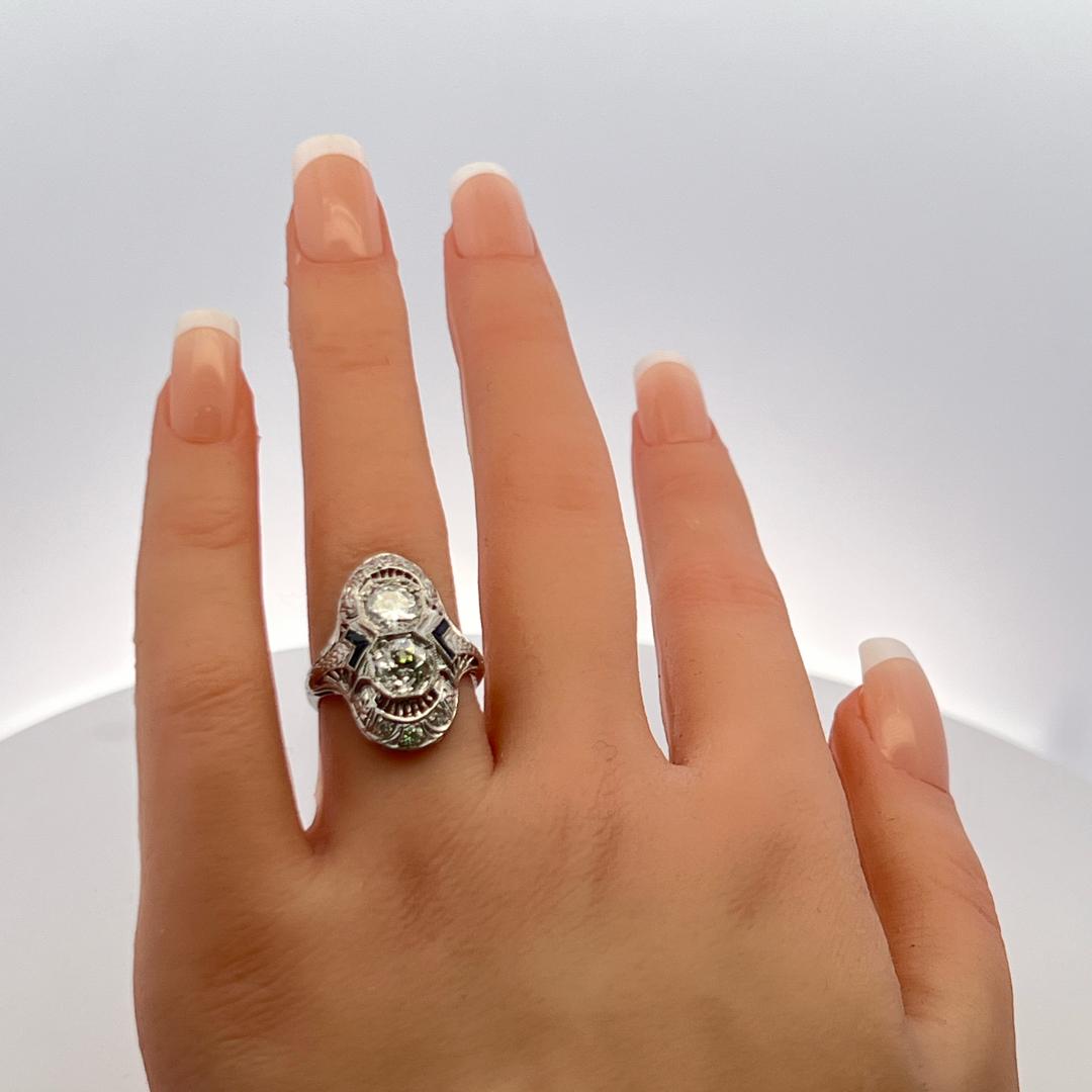 Art Deco Platinum Ring with 1.73ct Old European & Circular Brilliant Cut Diamond