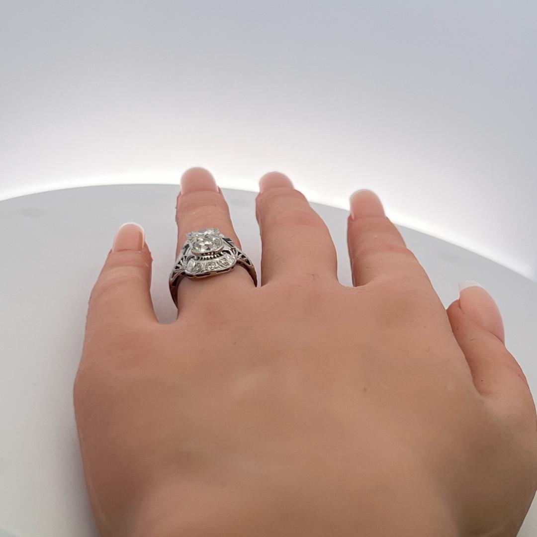 Art Deco Platinum Ring with 1.73ct Old European & Circular Brilliant Cut Diamond
