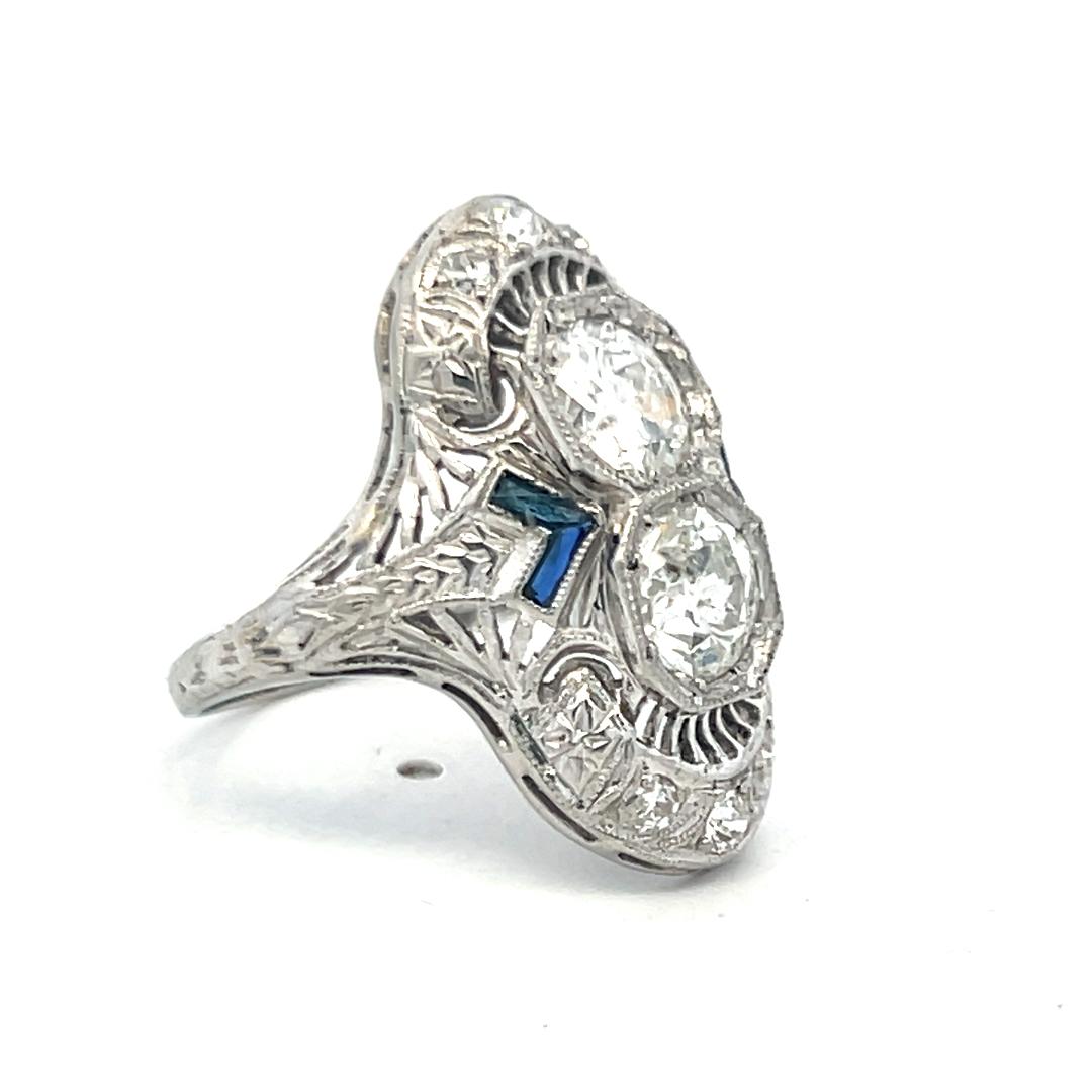 Art Deco Platinum Ring with 1.73ct Old European & Circular Brilliant Cut Diamond