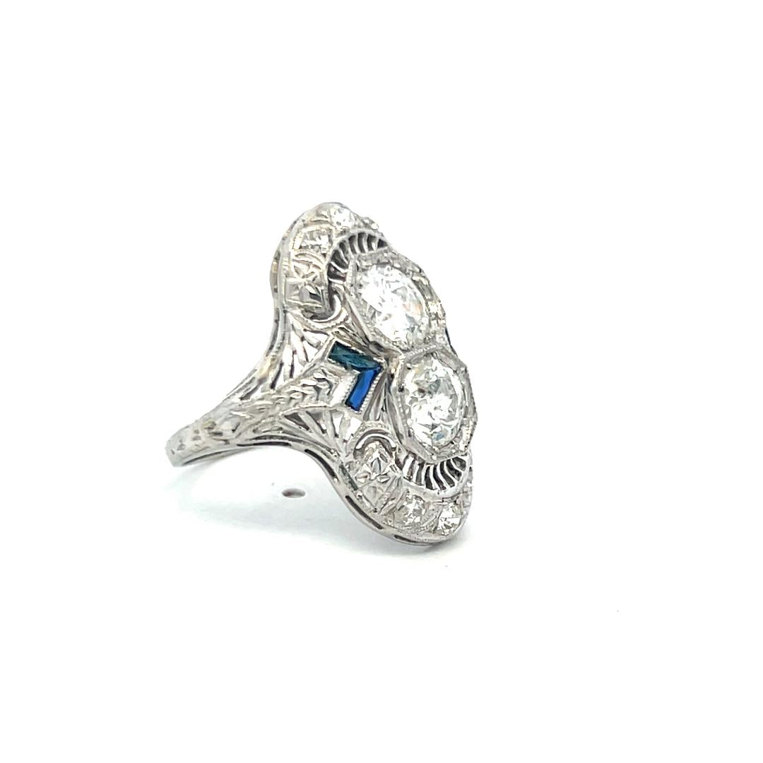Art Deco Platinum Ring with 1.73ct Old European & Circular Brilliant Cut Diamond