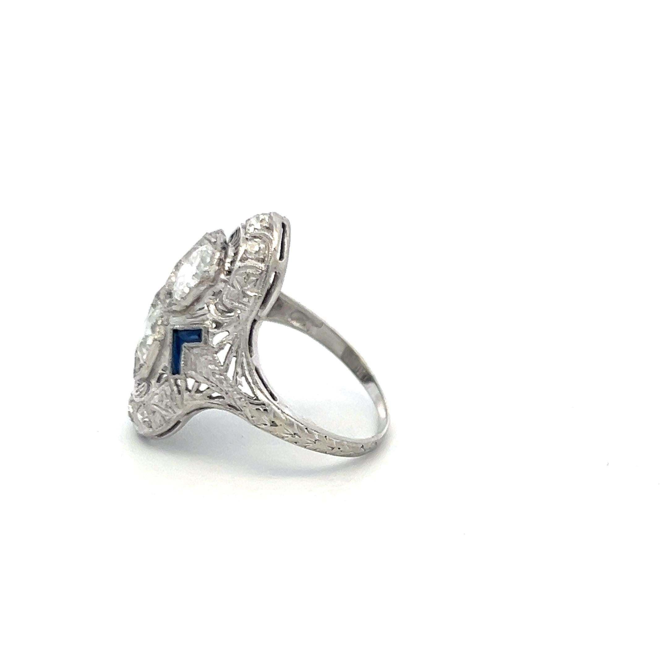 Art Deco Platinum Ring with 1.73ct Old European & Circular Brilliant Cut Diamond