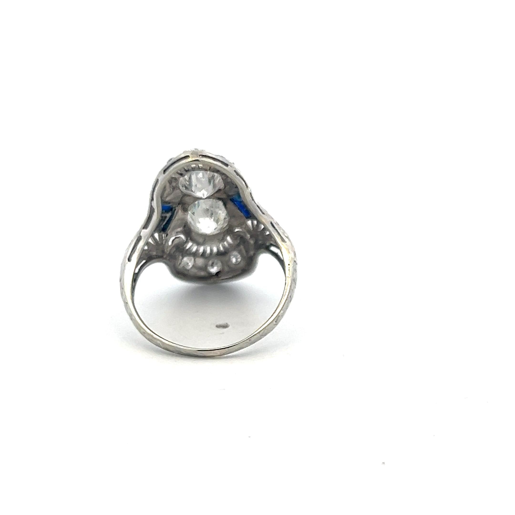 Art Deco Platinum Ring with 1.73ct Old European & Circular Brilliant Cut Diamond
