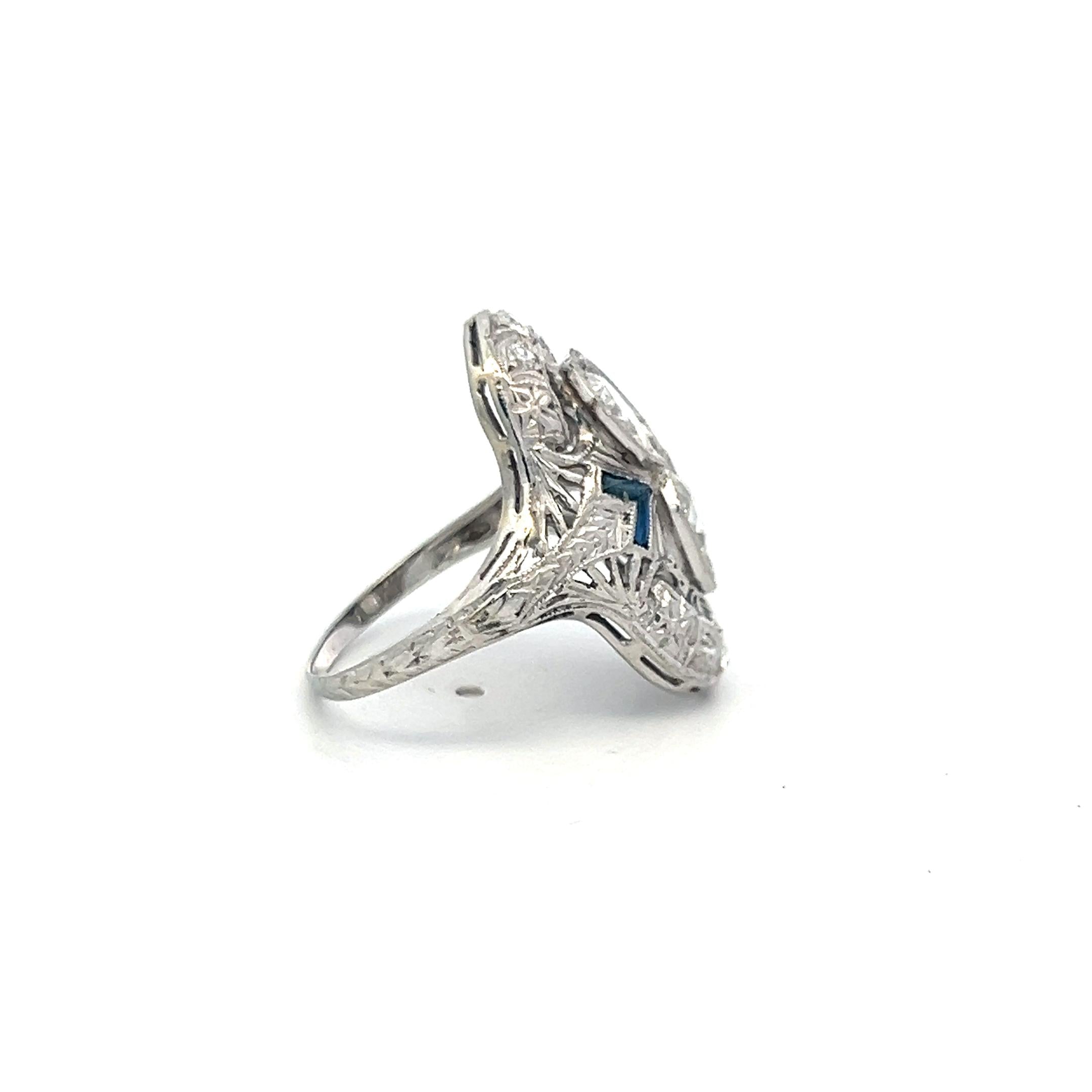Art Deco Platinum Ring with 1.73ct Old European & Circular Brilliant Cut Diamond
