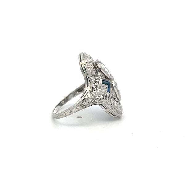 Art Deco Platinum Ring with 1.73ct Old European & Circular Brilliant Cut Diamond