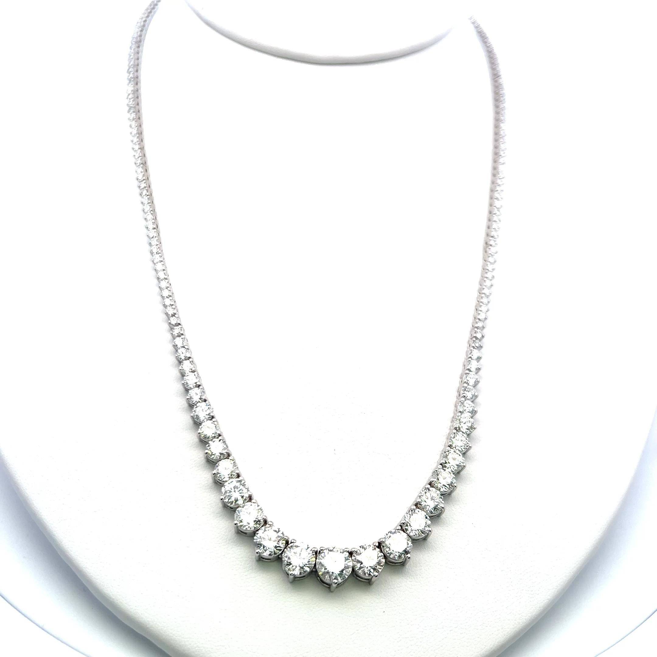 16.50 Carat Round Brilliant Diamond 18 Karat White Gold Riviera Necklace