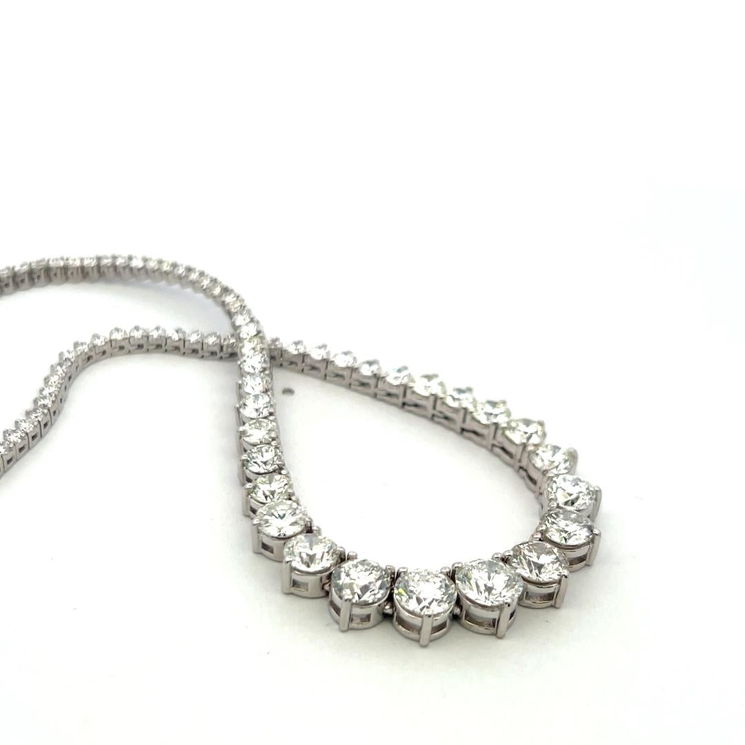 16.50 Carat Round Brilliant Diamond 18 Karat White Gold Riviera Necklace