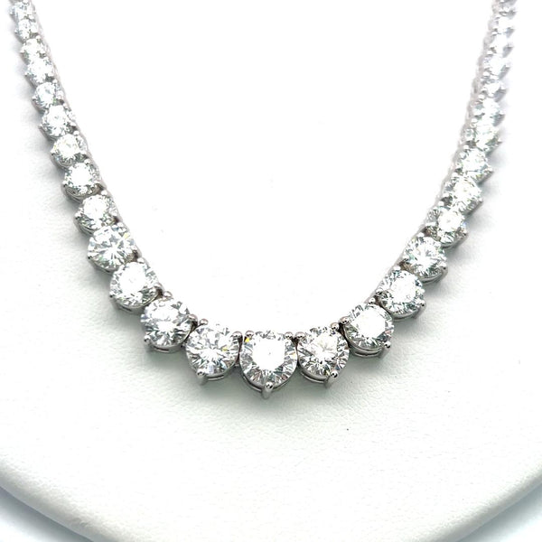 16.50 Carat Round Brilliant Diamond 18 Karat White Gold Riviera Necklace