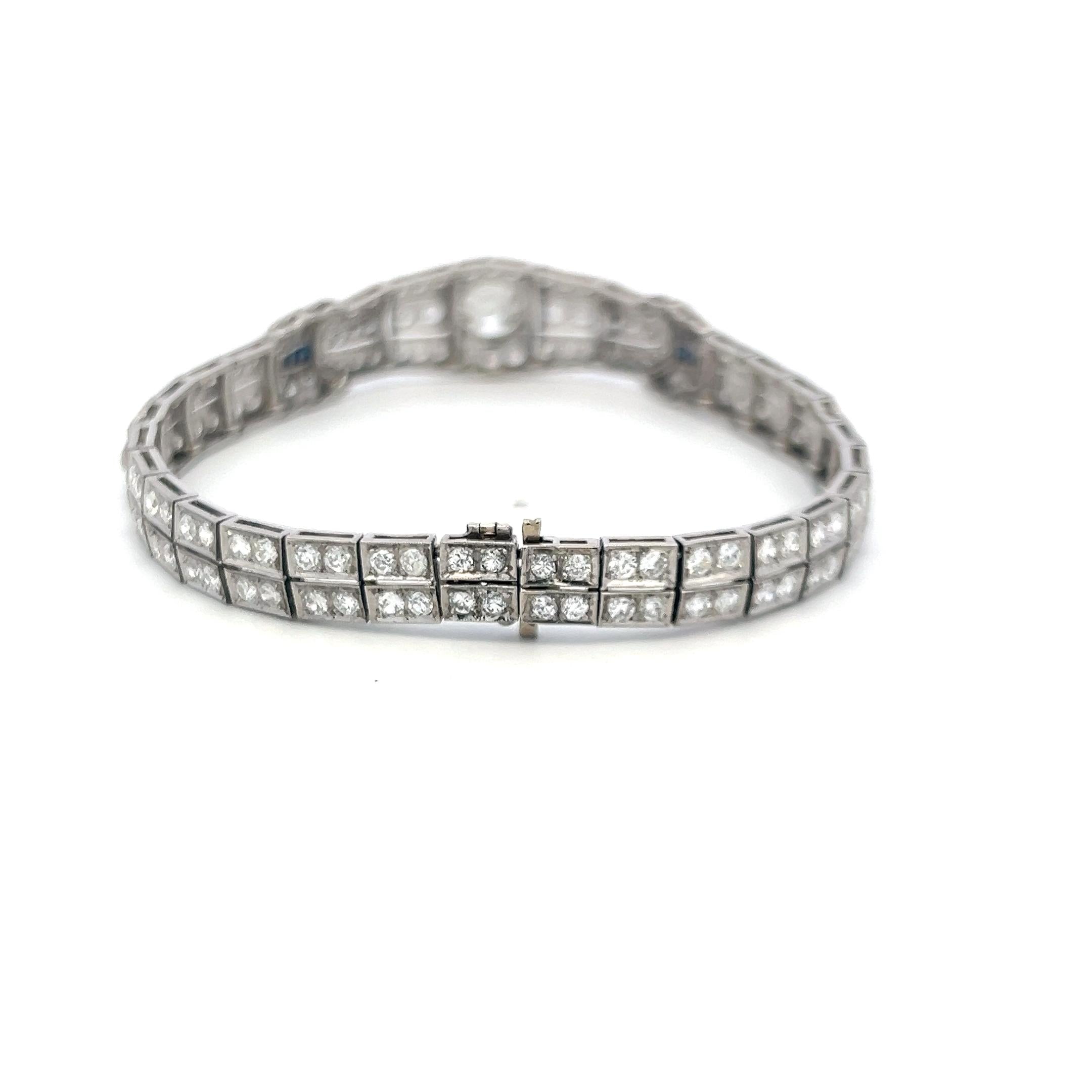 Platinum Art-Deco Bracelet with 4.70ct Diamonds & Sapphire Accents