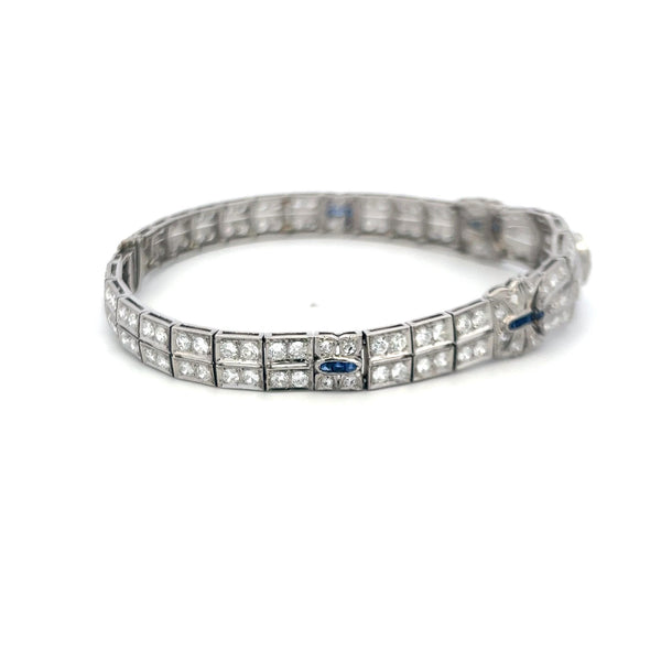 Platinum Art-Deco Bracelet with 4.70ct Diamonds & Sapphire Accents