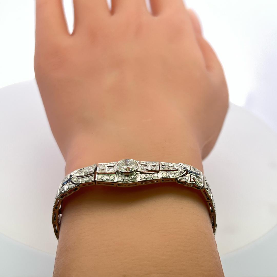Platinum Art-Deco Bracelet with 4.70ct Diamonds & Sapphire Accents
