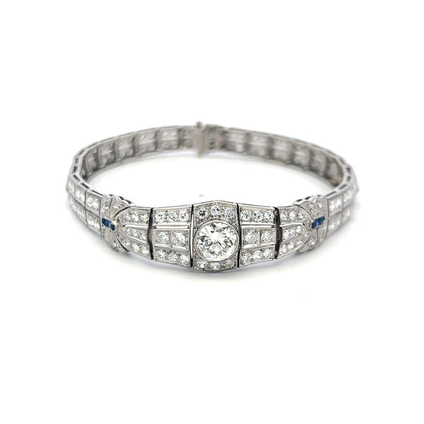 Platinum Art-Deco Bracelet with 4.70ct Diamonds & Sapphire Accents