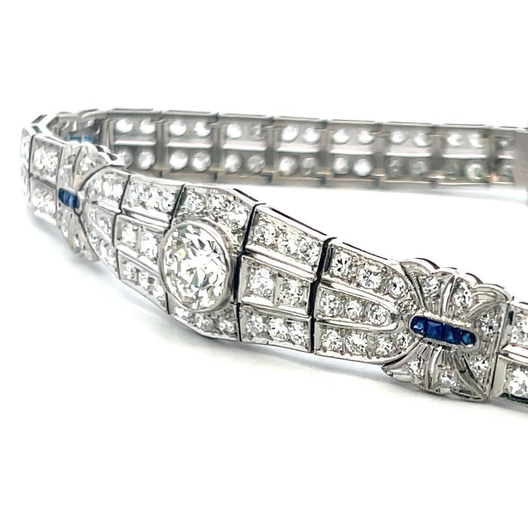 Platinum Art-Deco Bracelet with 4.70ct Diamonds & Sapphire Accents