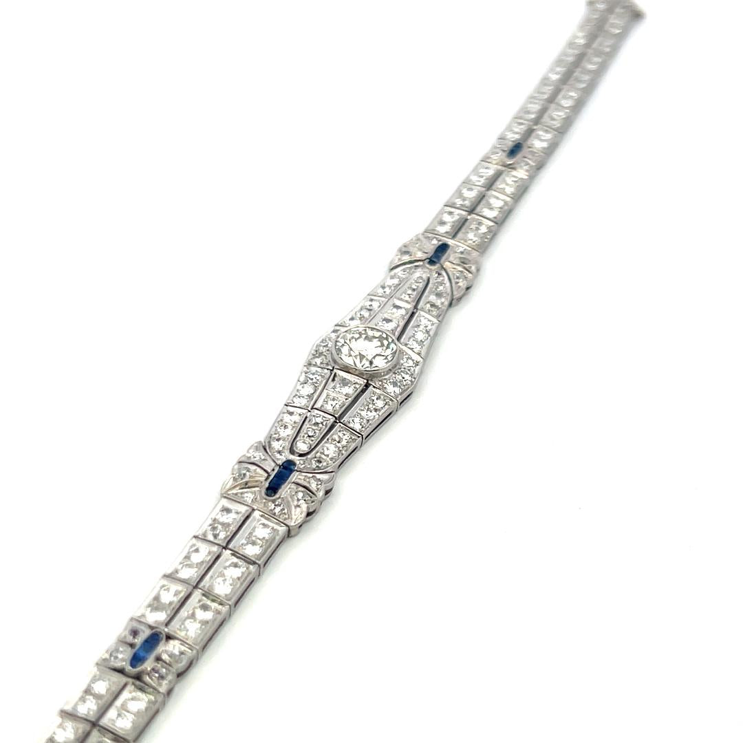 Platinum Art-Deco Bracelet with 4.70ct Diamonds & Sapphire Accents