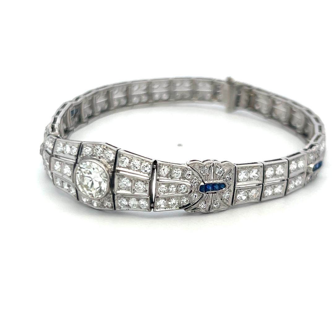 Platinum Art-Deco Bracelet with 4.70ct Diamonds & Sapphire Accents