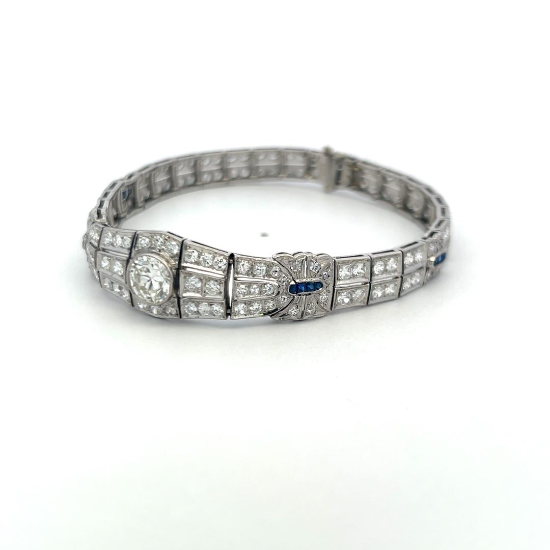 Platinum Art-Deco Bracelet with 4.70ct Diamonds & Sapphire Accents