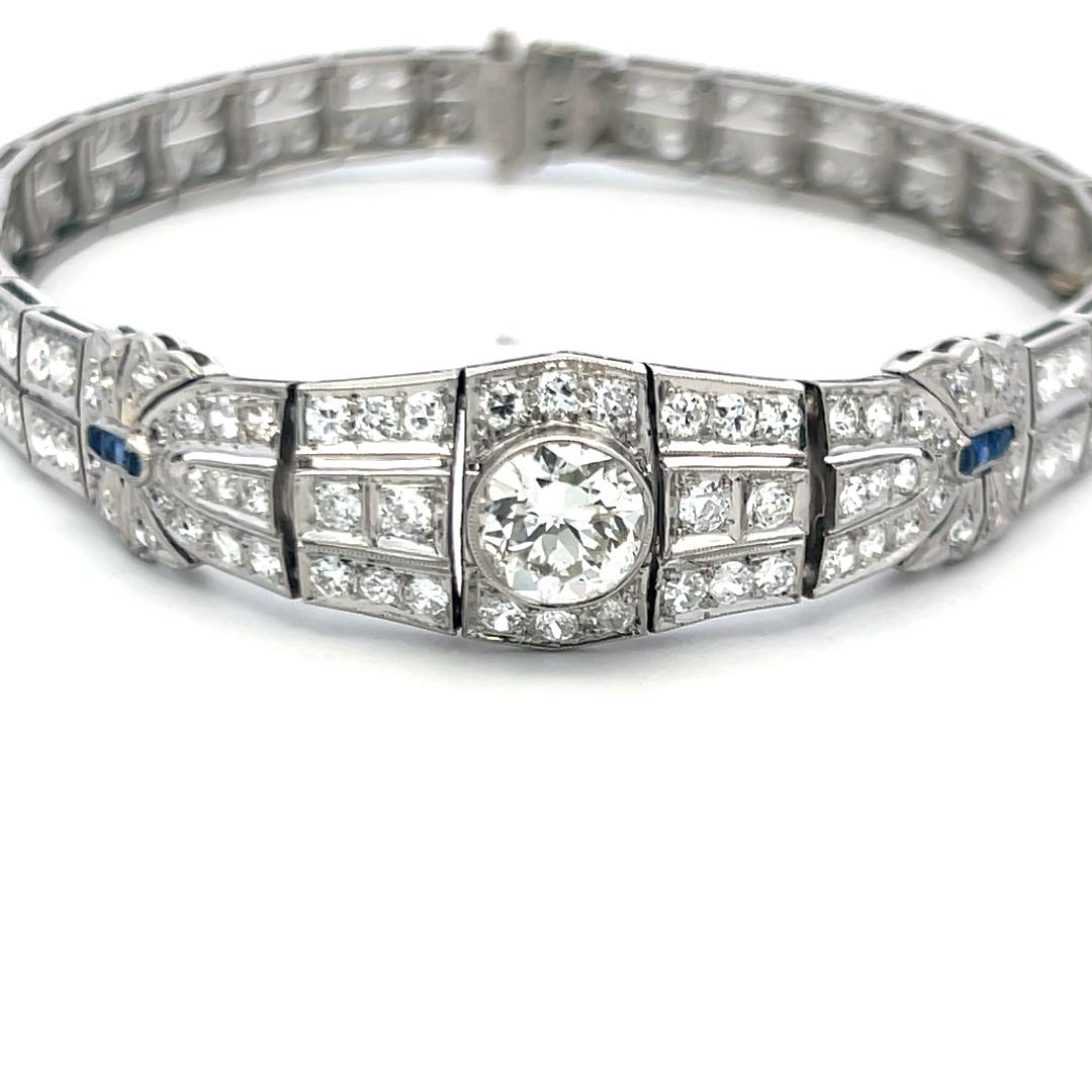 Platinum Art-Deco Bracelet with 4.70ct Diamonds & Sapphire Accents