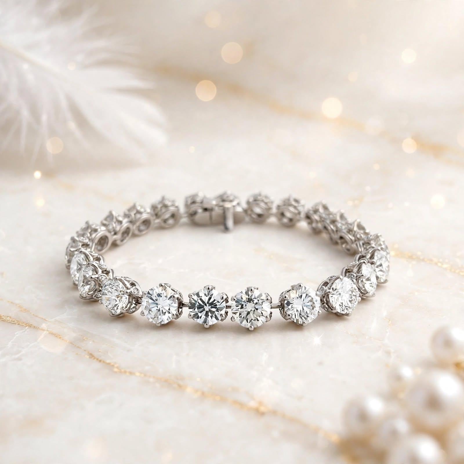 Platinum Tennis Bracelet with 5.17 Carat Round Brilliant Diamonds 30.7 Grams GIA