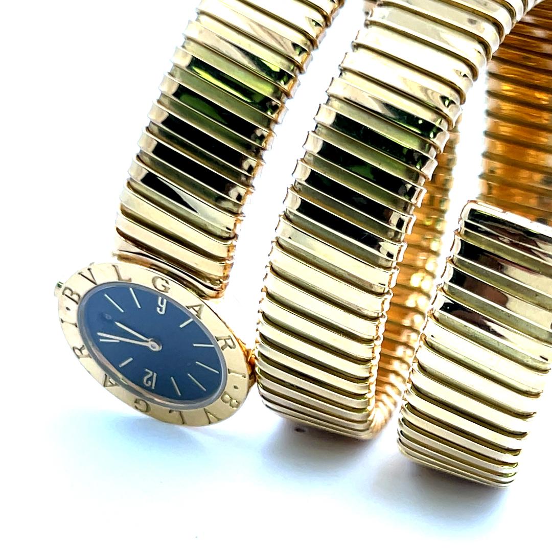 Bvlgari Vintage 93.90 Grams Tubogas 18 Karat Yellow Gold Bracelet Watch