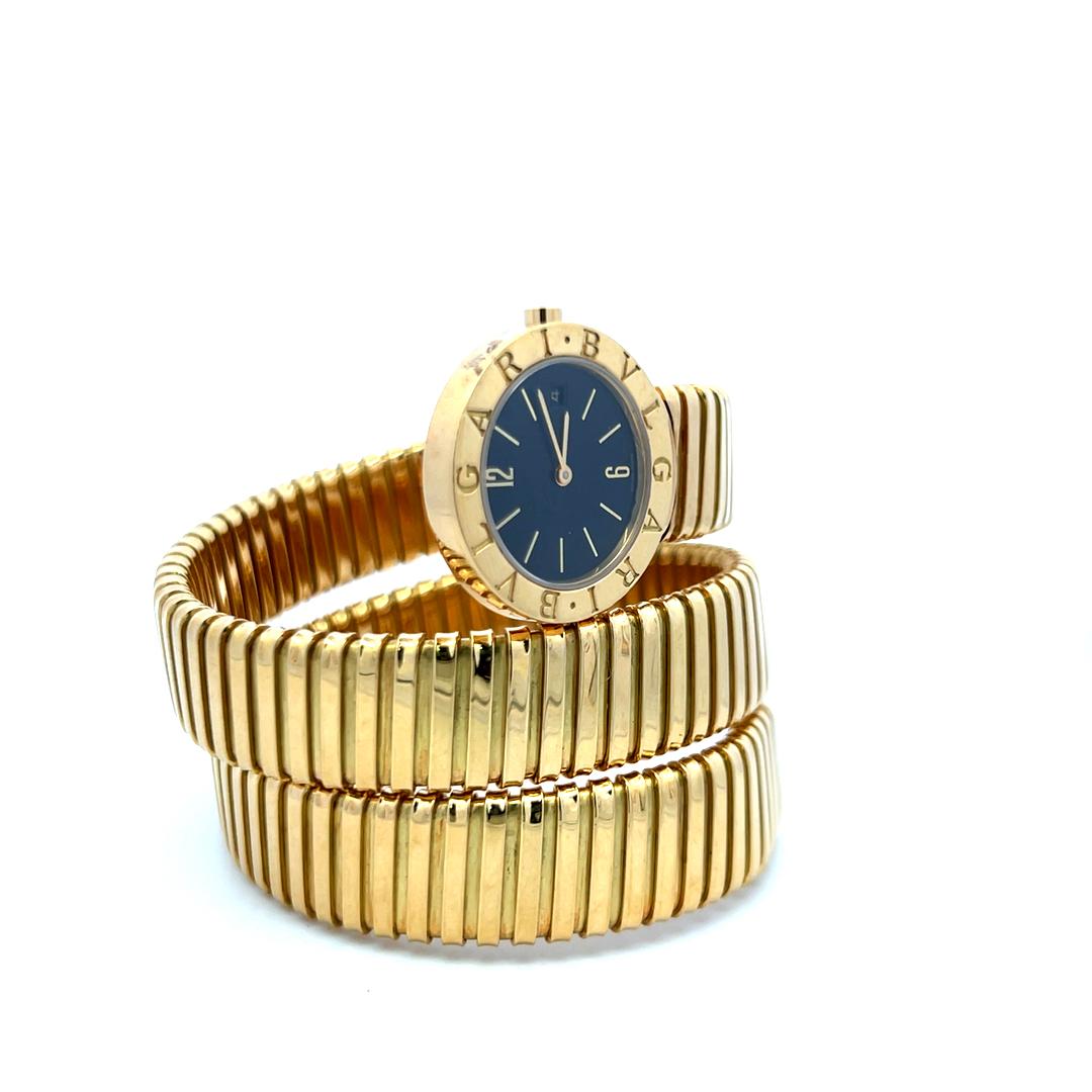 Bvlgari Vintage 93.90 Grams Tubogas 18 Karat Yellow Gold Bracelet Watch