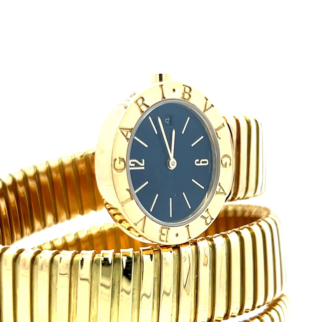 Bvlgari Vintage 93.90 Grams Tubogas 18 Karat Yellow Gold Bracelet Watch