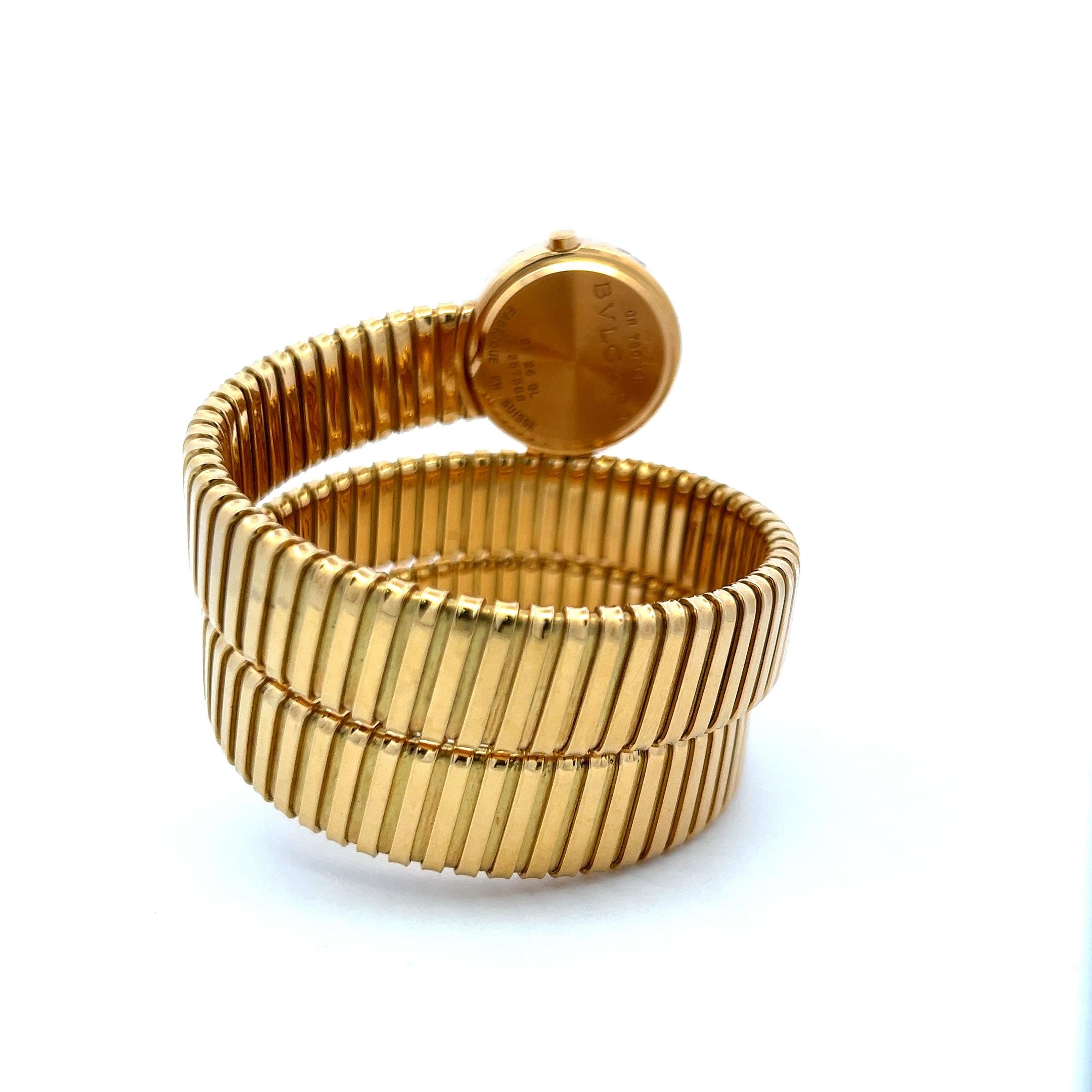 Bvlgari Vintage 93.90 Grams Tubogas 18 Karat Yellow Gold Bracelet Watch